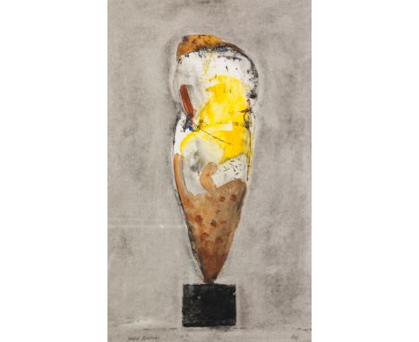 ROBIN WELCH (1936-2019); 'Yellow Sculpture', mixed media on paper, signed RW and inscribed verso, Bircham Gallery label verso