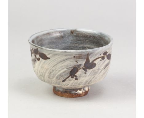 JIM MALONE (born 1946); a stoneware chawan covered in hakeme glaze with iron decoration, impressed JM and L (for Lessonhall) 