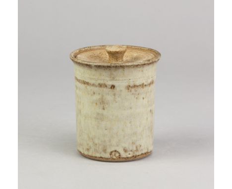 EMMANUEL COOPER (1938-2012); a stoneware caddy covered in white and oatmeal glaze, impressed mark, made 1973-80, height 11.5c