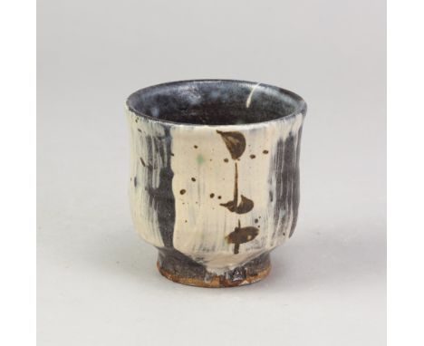 JIM MALONE (born 1946); a stoneware yunomi partially covered in hakeme glaze with iron decoration, impressed JM and A (for Ai