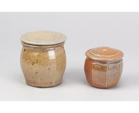 PHIL ROGERS (1951-2020); a cut sided salt glazed caddy, impressed PR mark, height 11cm, and a smaller example (2). (D)Additio