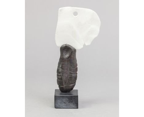 PETER HAYES (born 1946); a pierced and impressed porcelain blade mounted on canal clay and slate base, height 22cm. (D)Additi