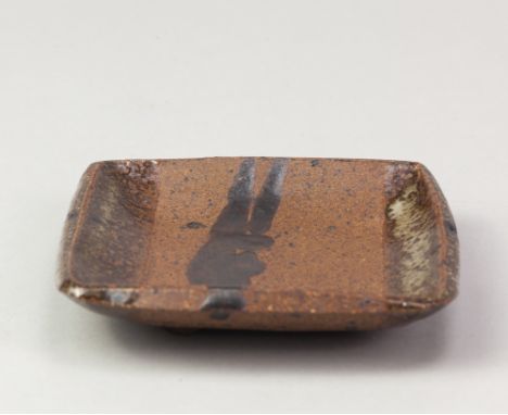JANET LEACH (1918-1997) for Leach Pottery; a small square stoneware footed dish, impressed JL and pottery marks, 11.5 X 11.5c