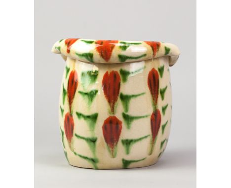 EMMA HOLLANDS (born 1968); an earthenware planter with folded rim, green and red brushwork on pale yellow ground, painted EH 