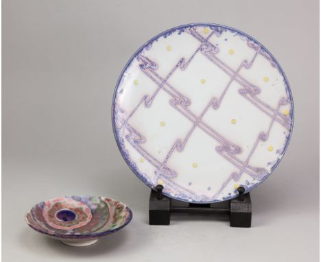 Dartington Pottery; a stoneware plate decorated in the 'Jazz' pattern designed by Janice Tchalenko, diameter 27cm, and a smal