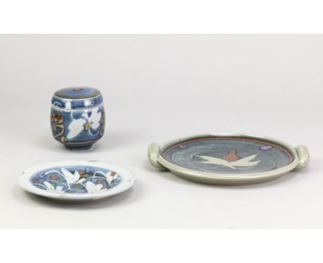 DAVID FRITH (born 1943) for Brookhouse Pottery; a stoneware twin handled plate with wax resist decoration, impressed pottery 