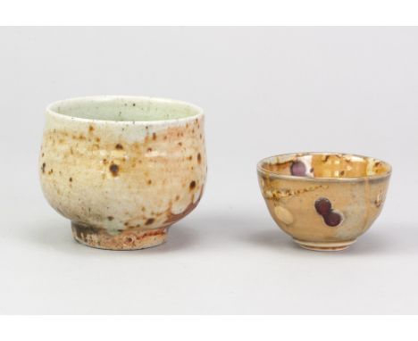 ANDY PRIESTMAN; a wood fired porcelain bowl partially covered in shino glaze, impressed mark, diameter 9.5cm, and a small Har