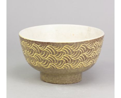 VAN DER STRAETEN; an earthenware footed bowl with incised decoration, incised signature and dated 1963, diameter 20cm. (D)The