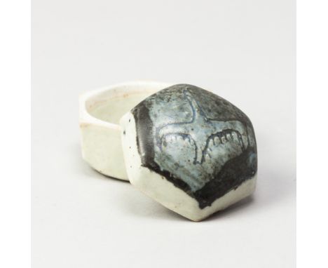 BERNARD LEACH (1887-1979) for Leach Pottery; a hexagonal porcelain box and cover, the cover decorated in blue/grey glaze with