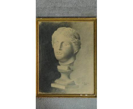 A 20th century framed graphite and chalk study of a classical marble bust. Signed K. Deropirov, 1904. 63x49cm 