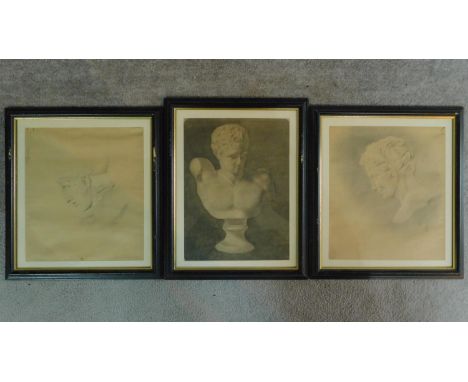 Three framed and glazed graphite and chalk classical studies of men, attributed to K. Deropirov. 47x37.5cm 