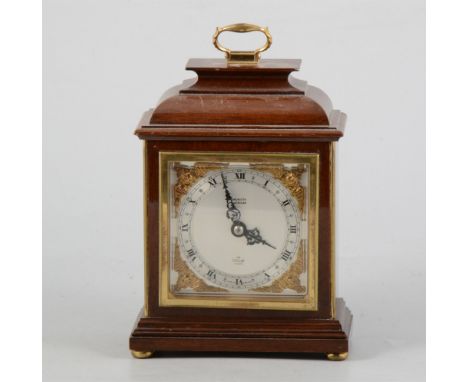 Elliot mantel clock, walnut case with carrying handle, 22cm.