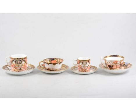 Stevenson &amp; Hancock Derby trio, decorated in the Imari colours, and eight other various Royal Crown Derby cups and saucer
