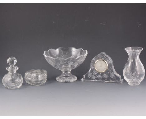 A quantity of Stuart Crystal 'Cascade' glassware, including atomiser, bud vase, candlestick, clock, powder bowl, vases, plus 