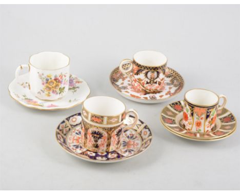 A collection of Royal Crown Derby china teaware , cups and saucers, various Imari and posy patterns.