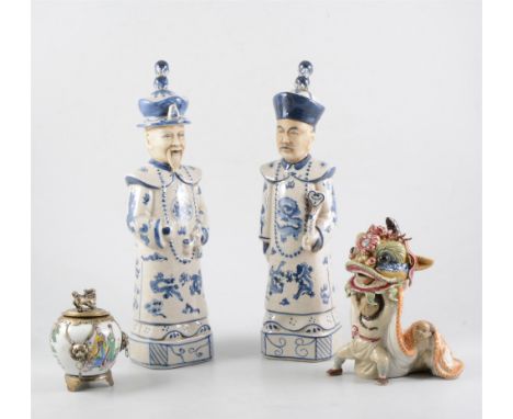 Two Chinese polychrome cups, loop handles, painted with figures, a Cantonese cup, other cups, various saucers, bowls and plat