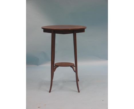 A late Victorian oval mahogany occasional table, two-tiered and painted with floral garlands, 1ft. 7in., a carved mahogany oc