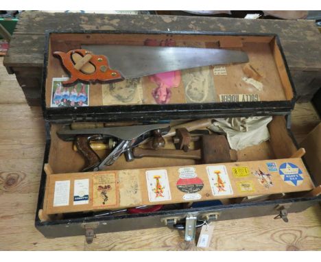 Carpentry tools, contained within fitted tool case