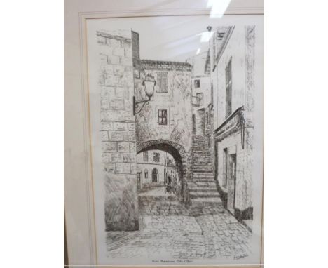 G. E. Clayton - pen and ink sketch, street scene entitled Vieux Roquebrune, Cote d'Azur, signed, 24 x 16in.
