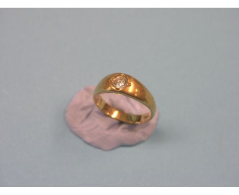 A gentleman's 18ct. gold gyspy ring, set brilliant-cut diamond, size P-Q, 7 grams gross total