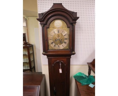 An 18th century 8-day longcase clock, 12in. arched brass dial signed JNO. Holt, Titchfield, matted dial centre with subsidiar