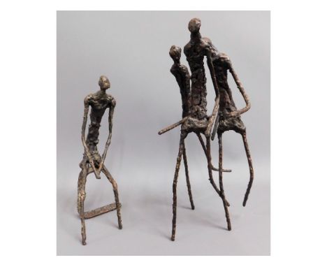 Two bronze stick figure groups in the manner of Alberto Giacometti, tallest 9.75in