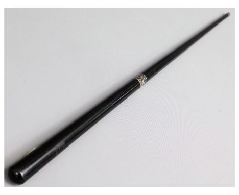 An ebonised military swagger stick stamped NDV with silver collar &amp; tip, 22in long