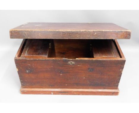 A stained wooden trunk with decorative handles, 31.5in wide x 18in deep x 17.5in high 