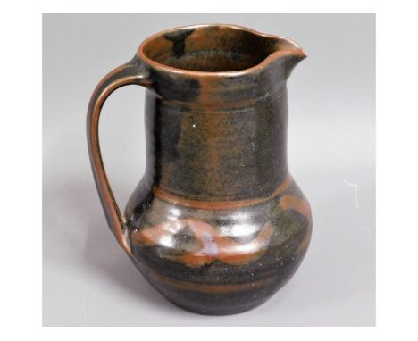 A Bernard Leach style studio pottery jug, some nibbles to spout, 6.25in tall