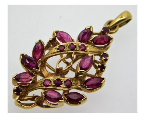 A 9ct gold pendant set with ruby, lacking one stone, 2.7g