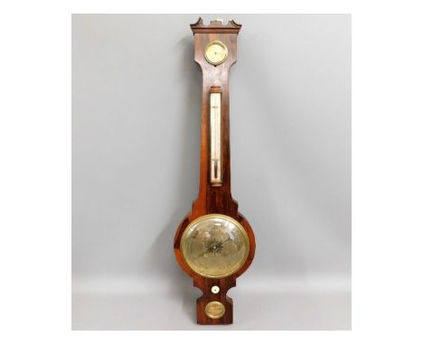 A Regency period rosewood barometer by J. Wilson, Stamford, top finial damaged, a/f 