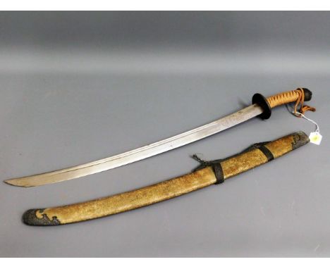 A Tibetan sabre with shagreen scabbard, 32.25in long 