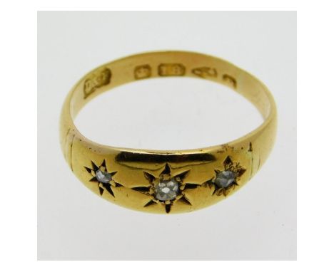 An 1885 Deakin &amp; Francis 18ct Chester gold ring set with approx. 0.13ct diamond, 2.3g, size K/L