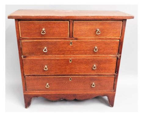 A 19thC. apprentice piece Regency style chest of drawers, 18.5in high x 20.5in wide x 8in deep