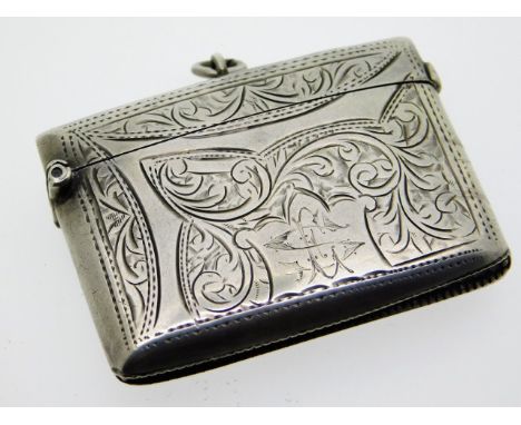 An Edwardian 1902 Birmingham silver vesta case by Arthur Cook, 56x39x10, 39.4g