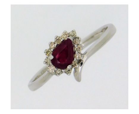 A 9ct white gold ring set with ruby &amp; approx. 0.13ct diamonds, ruby size approx. 0.5ct 