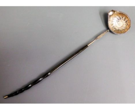 A 19thC. baleen &amp; white metal toddy, tests as silver, 14.75in long, engraved J. Burt 1886, 33.5g 