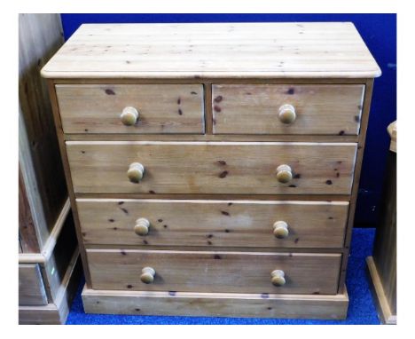 A pine chest with five drawers, 36in wide x 35.5in high x 17.75in deep 