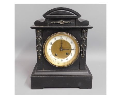A Victorian slate mantel clock, 11in tall 
