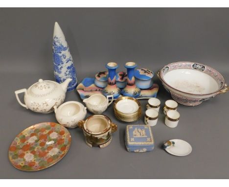 A Chinese blue &amp; white wall sconce, a Japanese satsuma censer, lacking top &amp; other ceramic items 