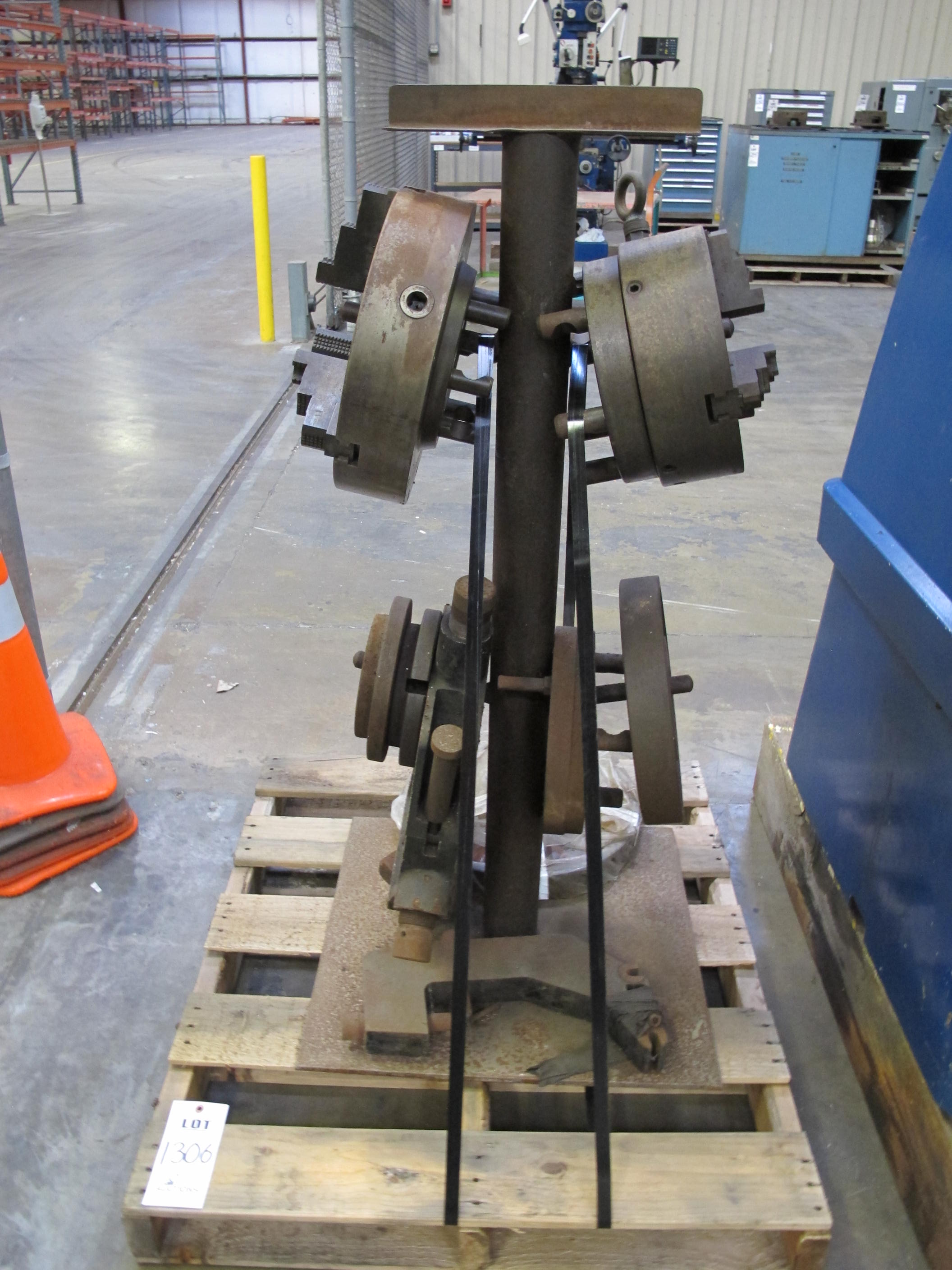 LATHE RACK AND TOOLING, 3 AND 4 JAW CHUCKS. LOADING & HANDLING 15