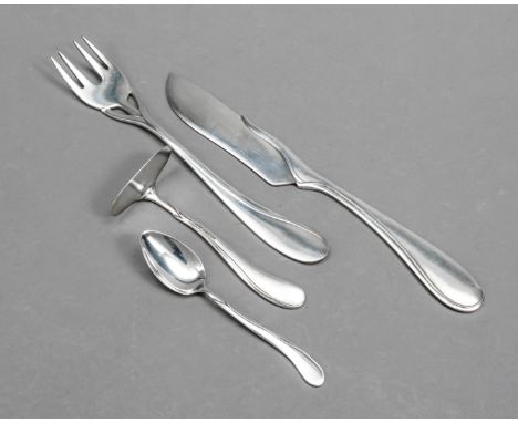 Heinrich-Vogeler-Restebesteck, 4-tlg. Silber bzw. versilbert, Muster ''Tulipan'', Entwurf Heinrich Vogeler um 1900, Ausführun