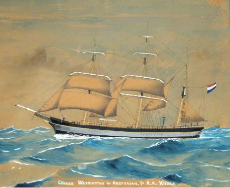 Marinemaler des 19./20. Jh. Kapitänsbild der Bark ''George Washington''. Um 1900. Gouache mit Aquarell, unsign., u. bez. Geor