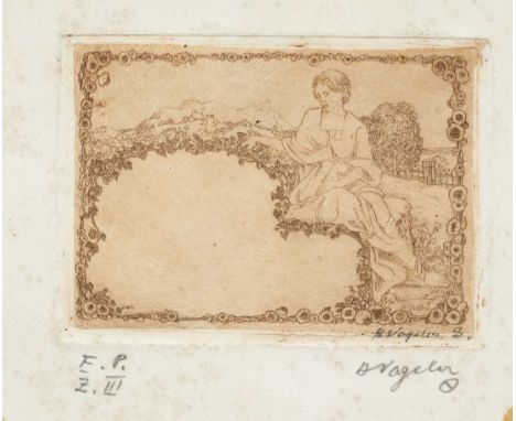 Vogeler, Heinrich. 1872 Bremen - 1942 Karaganda/Kasachstan. 2 Probe-/Zustandsdrucke. Radierungen. 1) Exlibris Georg Strauch. 