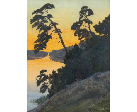 Zaeper, Max. 1872 Fürstenwerder - ?. Sommerabend. Aquarell mit Gouache, u. re. sign. M. Zaeper, verso auf Etikett alt bez. ''