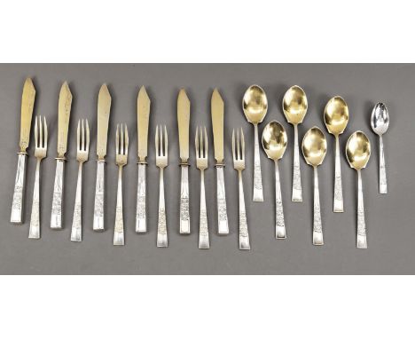 Heinrich-Vogeler-Dessertbesteck für 6 Personen, 19-tlg., 800/000 Silber, Muster ''Margeriten'', Entwurf Heinrich Vogeler 1902