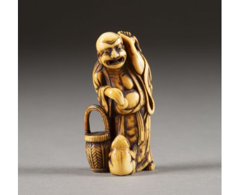 EIN FEINES GESCHNITZTES NETSUKE DES GAMA-SENNINS AUS ELFENBEIN Japan, 18. Jahrhundert Elfenbein. H. 6.1 cm. Das Netsuke ist a