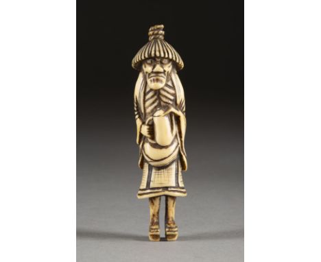 EIN GESCHNITZTES NETSUKE VOM ABURA BOZU AUS HIRSCHHORN Japan, 19. Jahrhundert Horn. H. 8.7 cm. Das Netsuke ist als Abura Bozu