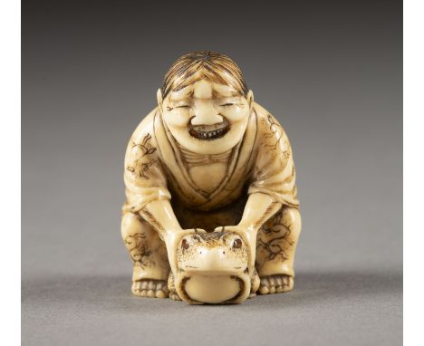 EIN FEINES GESCHNITZTES NETSUKE DES GAMA-SENNINS AUS ELFENBEIN Japan, 19. Jahrhundert Elfenbein. H. 3.7 cm. Das Netsuke ist a