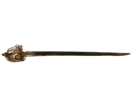 Scottish basket-hilt broad sword, double-edged blade by Andrea Farara named within the central of three near full-length full